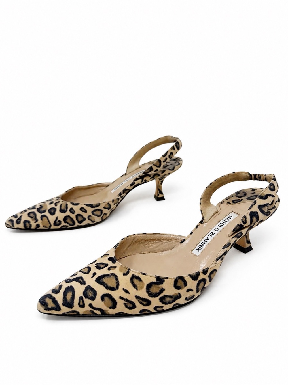 Manolo Blahnik Slingback Kitten Heels Leopard Print Womens Size EU 36.5